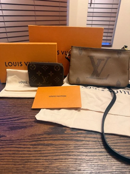 Louis Vuitton Brown Monogram Zip Coin Purse with Oversized LV Pouch - Picture 1 of 4